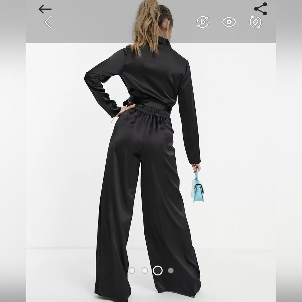 Miss Selfrigde satin wide leg pants and  crop top in black size 10